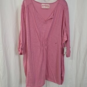 Avenue 30/32 6x Womens Plus Pink Slub Knit 3/4 Sleeve Casual T-Shirt Top